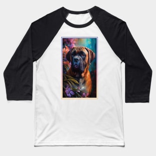 Boerboel Dog Vibrant Tropical Flower Tall Digital Oil Painting Portrait Baseball T-Shirt